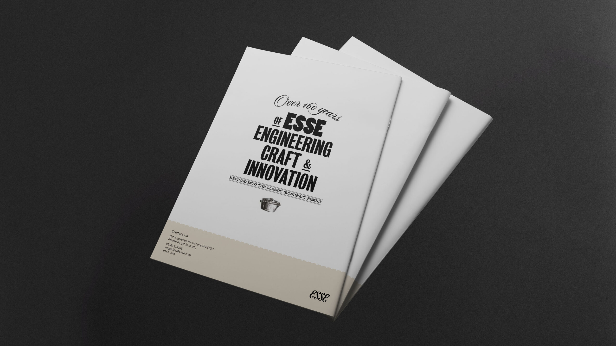 Back cover of the brochure delivers a simple piece of messaging laid out in elegant typography